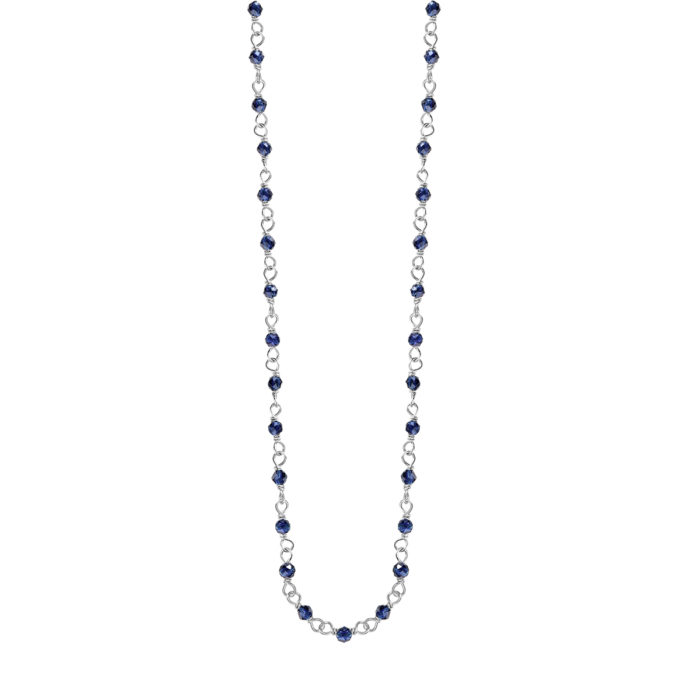 collier argent et pierres fines rondes taillées bleu marine