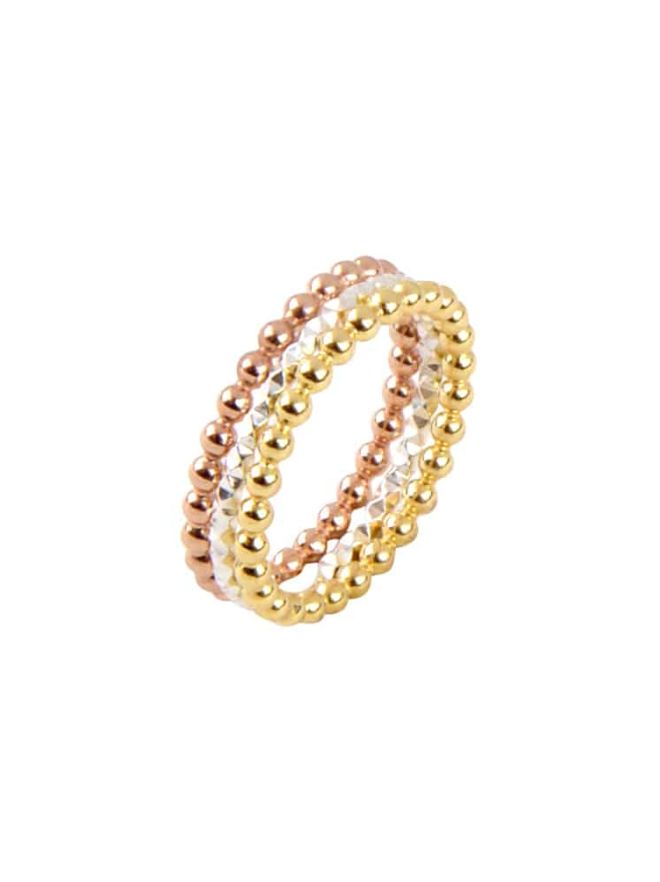 bague 3 bagues boules en argent, or jaune et or rose