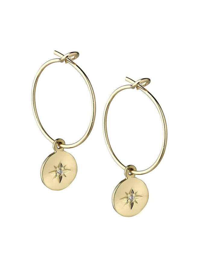 boucles créoles minis petite pastille étoile polaire avec oxyde de zirconium