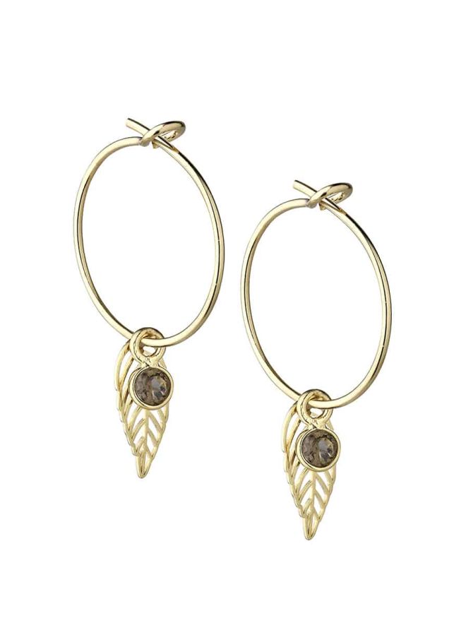 boucles d'oreilles minis créoles avec petite feuille et oxyde de zirconium